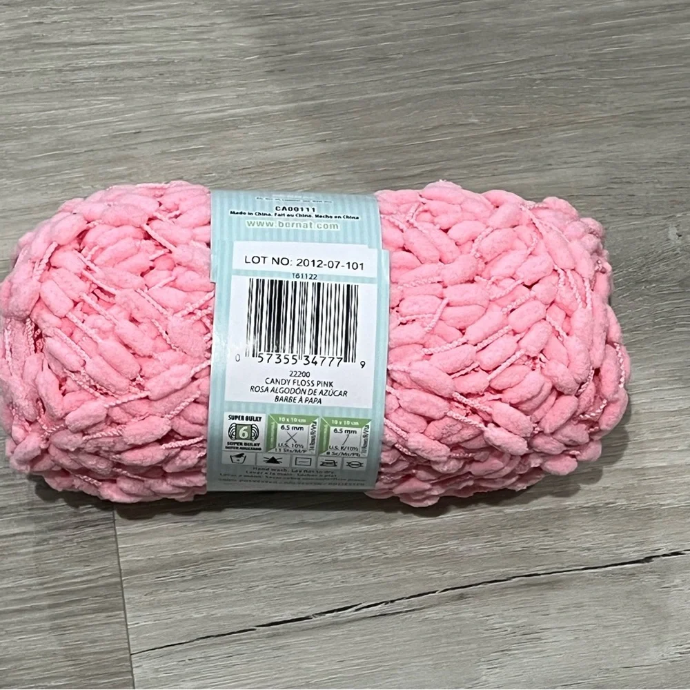 NWT Set of 3 Skeins Bernat Baby Pom Pom Yarn (3.5 oz ea) Candy Floss Pink #6